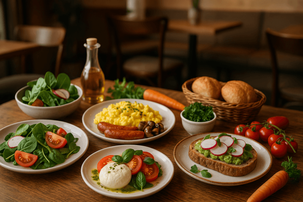 Świeże i regionalne dania podane na stole w restauracji stawiającej na lokalne składniki
